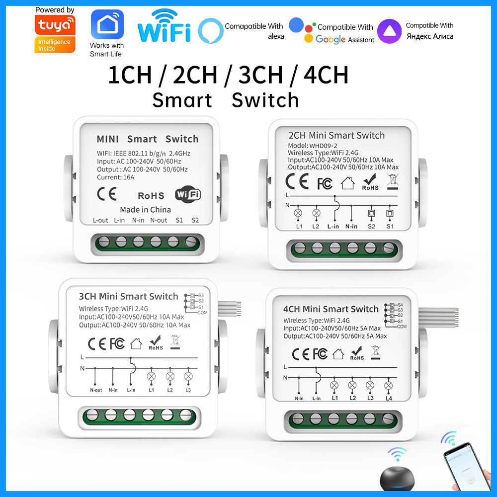 Smart Home Integration - Tuya WiFi Smart-Schalter 1/2/3/4-fach 4-Wege Mini