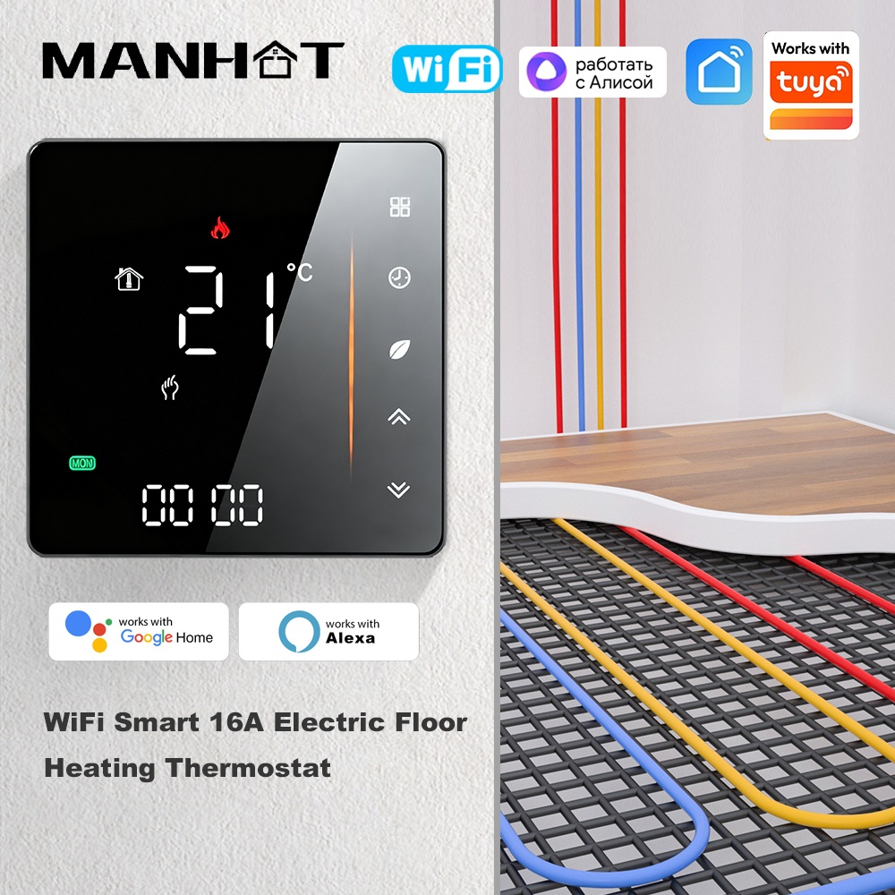 Smart Home Thermostat - Manhot WLAN-Smart-Thermostat für Elektrische Fußbodenheizung, Wasser-