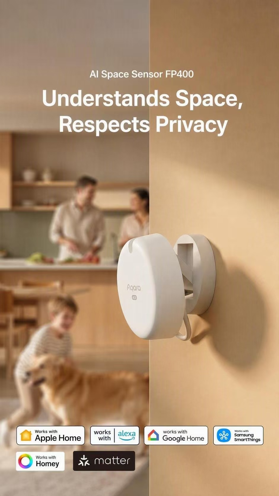 Smart Home For Windows - Aqara FP400 KI-Millimeterwellen-Radar-Anwesenheitssensor, Echtzeit-Mehrpersonen-Tracking-Bewegungsmelder, Matter Thread
