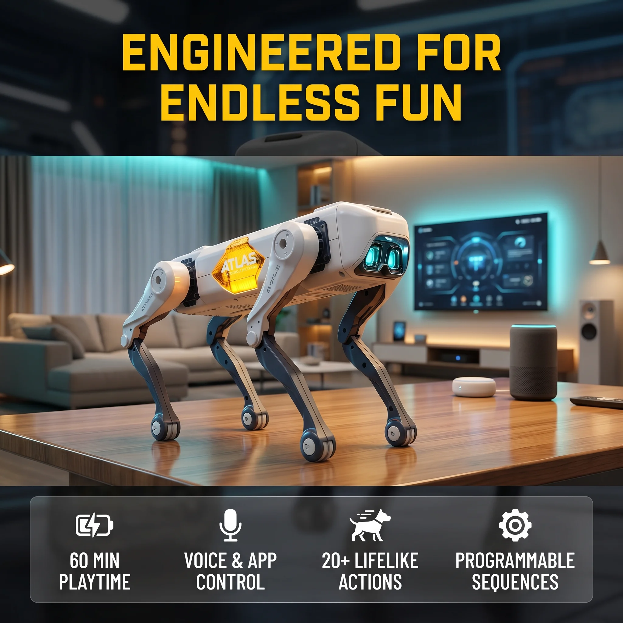Smart Home App - KI-Smart-Roboterhund, Sprach- & App-Steuerung, Programmierbar, Tanzt,